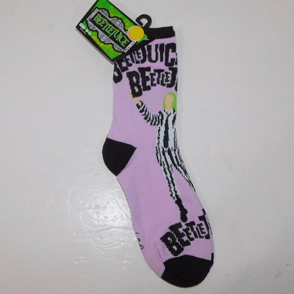 Beetlejuice Other - Pair of Beetlejice Purple Black Mens 9 - 11 Crew Sock NEW
